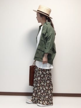 「カンカン帽」｜「アイテム（ブルゾン）」を使った、nanさん（レディース・155cm）の春コーディネート