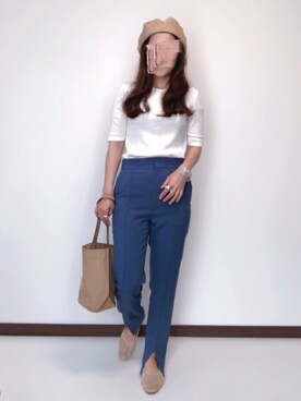 「スリットパンツ」｜「アイテム（ハンチング/ベレー帽）」を使った、nanさん（レディース・155cm）の夏コーディネート