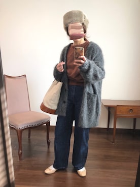 「白ソックス」｜「アイテム（バレエシューズ、ベージュ系）」を使った、nanさん（レディース・155cm）の冬コーディネート
