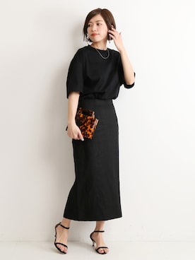 「VERMEIL par iena（ヴェルメイユパーイエナ）の【THYARD/スヤード】 別注BIG Tシャツ◆（Tシャツ/カットソー、ブラック系）」を使った、yukihoさん（レディース・162cm）の春コーディネート