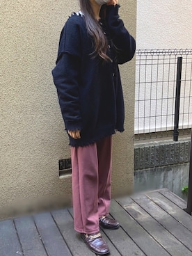 「OZOC（オゾック）のアイテム（ローファー）」を使った、tenki☔︎さん（レディース・156cm）の冬コーディネート