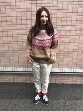 「niko and...（ニコアンド）のアイテム（ニット/セーター、ベージュ系）」を使った、かおちゃんさん（レディース・163cm）の冬コーディネート