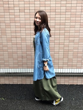 「Dickies（ディッキーズ）のアイテム（ジャンパースカート、グリーン系）」を使った、かおちゃんさん（レディース・163cm）の秋コーディネート