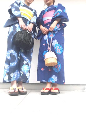 「no brand（ノーブランド）のアイテム（浴衣、ブルー系）」を使った、☆あーみー☆さん（レディース・156cm）の夏コーディネート
