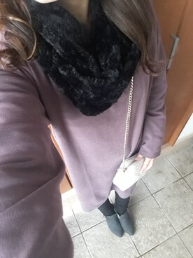 「しまむら（シマムラ）のアイテム（ワンピース、パープル系）」を使った、☆あーみー☆さん（レディース・156cm）の冬コーディネート