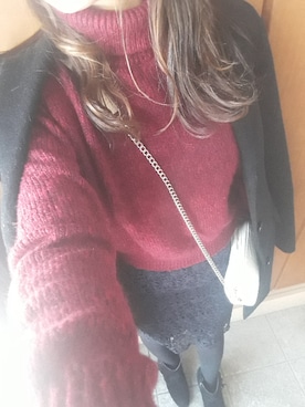 「UNIQLO（ユニクロ）のメランジタートルネックセーター（長袖）（ニット/セーター、レッド系）」を使った、☆あーみー☆さん（レディース・156cm）の冬コーディネート