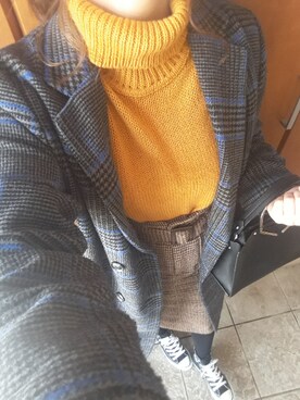 「UNIQLO（ユニクロ）のアイテム（ニット/セーター、イエロー系）」を使った、☆あーみー☆さん（レディース・156cm）の冬コーディネート