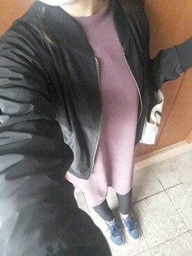「しまむら（シマムラ）のアイテム（ワンピース、パープル系）」を使った、☆あーみー☆さん（レディース・156cm）の春コーディネート