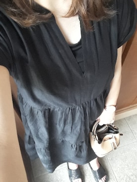 「no brand（ノーブランド）のアイテム（ワンピース、ブラック系）」を使った、☆あーみー☆さん（レディース・156cm）の夏コーディネート