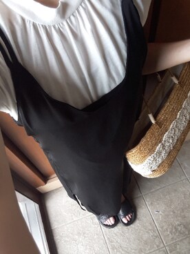 「しまむら（シマムラ）のアイテム（ワンピース、ブラック系）」を使った、☆あーみー☆さん（レディース・156cm）の夏コーディネート