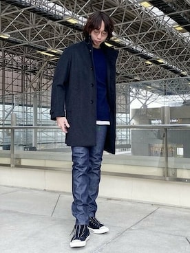 「fireservice（ファイヤーサービス）のアイテム（デニムパンツ）」を使った、B:MING by BEAMS MENさん（メンズ・186cm）の冬コーディネート