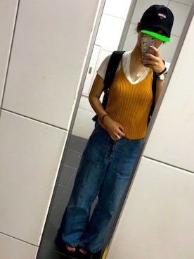 「Guess（ゲス）のアイテム（キャップ）」を使った、まさん（レディース・160cm）の夏コーディネート