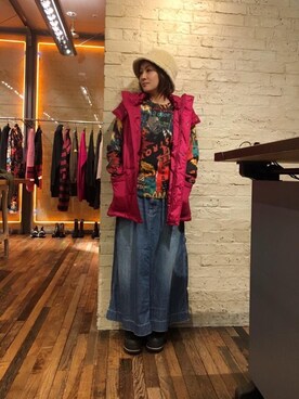「モヘヤ」｜「アイテム（ダウンジャケット/コート）」を使った、つぼねさん（レディース・153cm）の秋コーディネート