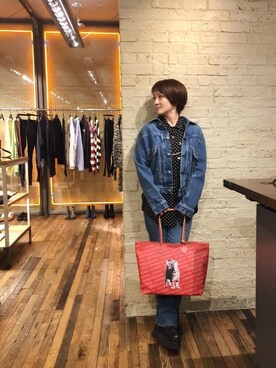 「アイテム（トートバッグ、レッド系）」を使った、つぼねさん（レディース・153cm）の春コーディネート