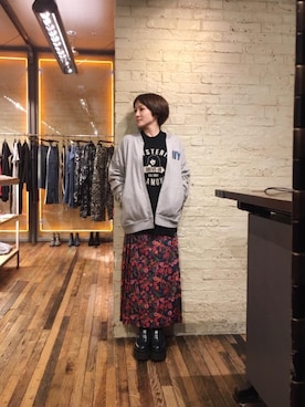 「キルトスカート」｜「アイテム（スウェット）」を使った、つぼねさん（レディース・153cm）の春コーディネート