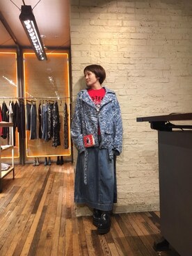 「サマーニット」｜「アイテム（ライダースジャケット）」を使った、つぼねさん（レディース・153cm）の春コーディネート