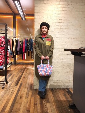 「ミリタリーコーデ」｜「アイテム（シャツワンピース）」を使った、つぼねさん（レディース・153cm）の秋コーディネート