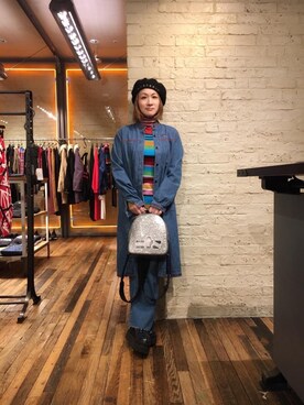 「アイテム（バックパック/リュック、シルバー系）」を使った、つぼねさん（レディース・153cm）の秋コーディネート