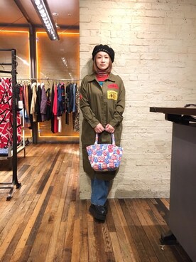 「ミリタリーコーデ」｜「アイテム（シャツワンピース）」を使った、つぼねさん（レディース・153cm）の秋コーディネート