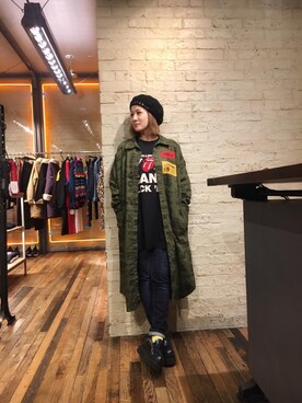 「ミリタリーコーデ」｜「アイテム（シャツワンピース）」を使った、つぼねさん（レディース・153cm）の秋コーディネート