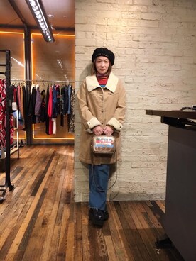 「HYSTERIC GLAMOUR（ヒステリックグラマー）のアイテム（ステンカラーコート）」を使った、つぼねさん（レディース・153cm）の冬コーディネート