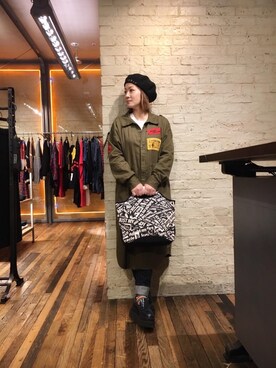 「ミリタリーコーデ」｜「アイテム（シャツワンピース）」を使った、つぼねさん（レディース・153cm）の冬コーディネート