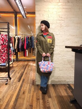 「ミリタリーコーデ」｜「アイテム（シャツワンピース）」を使った、つぼねさん（レディース・153cm）の冬コーディネート