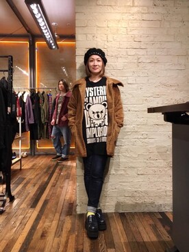 「ラフコーデ」｜「アイテム（ピーコート）」を使った、つぼねさん（レディース・153cm）の冬コーディネート
