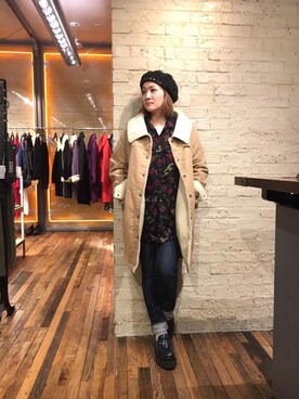 「HYSTERIC GLAMOUR（ヒステリックグラマー）のアイテム（ステンカラーコート）」を使った、つぼねさん（レディース・153cm）の冬コーディネート