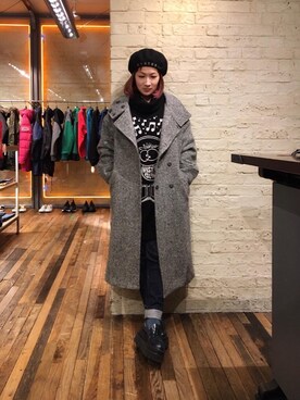 「ラフコーデ」｜「アイテム（ピーコート）」を使った、つぼねさん（レディース・153cm）の冬コーディネート