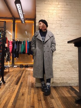「チェック柄」｜「アイテム（ピーコート）」を使った、つぼねさん（レディース・153cm）の冬コーディネート