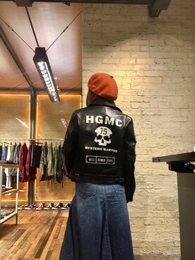 「レザーコーデ」｜「アイテム（ハンチング/ベレー帽）」を使った、つぼねさん（レディース・153cm）の冬コーディネート