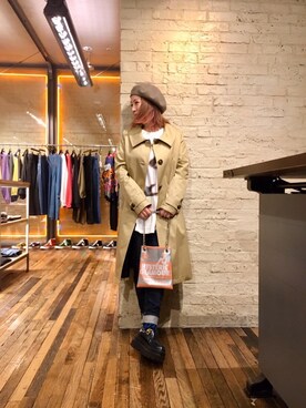 「HYSTERIC GLAMOUR（ヒステリックグラマー）のアイテム（ステンカラーコート）」を使った、つぼねさん（レディース・153cm）の冬コーディネート