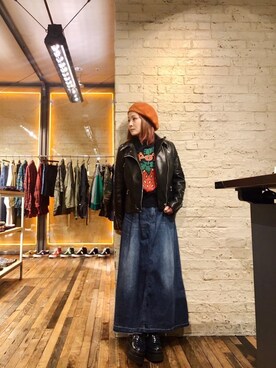 「レザーコーデ」｜「アイテム（ハンチング/ベレー帽）」を使った、つぼねさん（レディース・153cm）の冬コーディネート