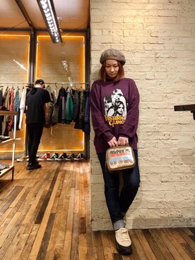 「70'sコーデ」｜「アイテム（ハンチング/ベレー帽）」を使った、つぼねさん（レディース・153cm）の春コーディネート