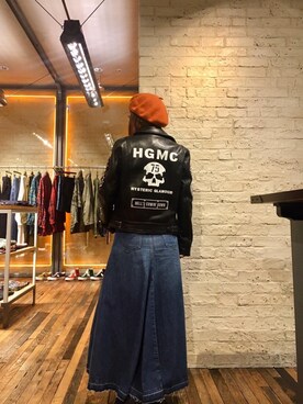 「レザーコーデ」｜「アイテム（ハンチング/ベレー帽）」を使った、つぼねさん（レディース・153cm）の春コーディネート