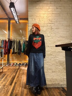 「70'sコーデ」｜「アイテム（ハンチング/ベレー帽）」を使った、つぼねさん（レディース・153cm）の春コーディネート