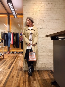 「HYSTERIC GLAMOUR（ヒステリックグラマー）のアイテム（ステンカラーコート）」を使った、つぼねさん（レディース・153cm）の春コーディネート