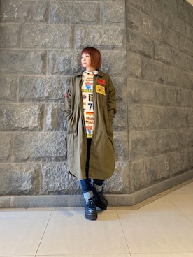 「ミリタリーコーデ」｜「アイテム（シャツワンピース）」を使った、つぼねさん（レディース・153cm）の春コーディネート
