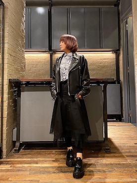 「ラフコーデ」｜「アイテム（ライダースジャケット）」を使った、つぼねさん（レディース・153cm）の冬コーディネート