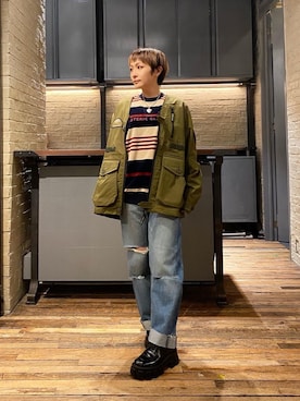 「でにむ」｜「アイテム（ミリタリージャケット）」を使った、つぼねさん（レディース・153cm）の秋コーディネート