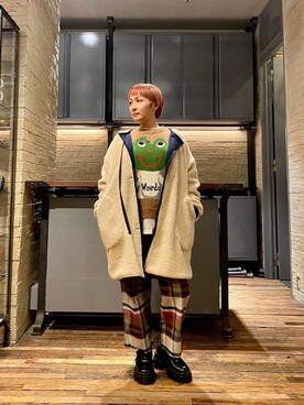 「らふこーで」｜「アイテム（ノーカラーコート）」を使った、つぼねさん（レディース・153cm）の秋コーディネート