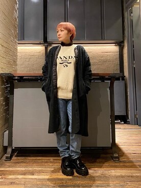 「らふこーで」｜「アイテム（ノーカラーコート）」を使った、つぼねさん（レディース・153cm）の秋コーディネート