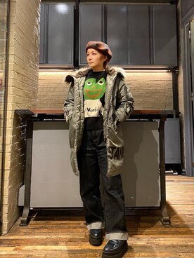 「でにむ」｜「アイテム（ミリタリージャケット）」を使った、つぼねさん（レディース・153cm）の冬コーディネート