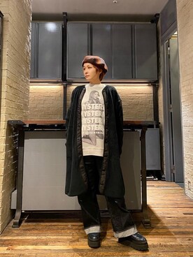 「らふこーで」｜「アイテム（ノーカラーコート）」を使った、つぼねさん（レディース・153cm）の冬コーディネート