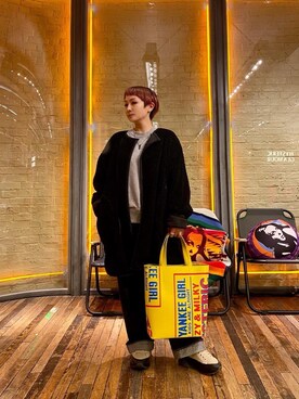 「HYSTERIC GLAMOUR（ヒステリックグラマー）のアイテム（ノーカラーコート）」を使った、つぼねさん（レディース・153cm）の冬コーディネート