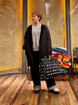 「HYSTERIC GLAMOUR（ヒステリックグラマー）のアイテム（ノーカラーコート）」を使った、つぼねさん（レディース・153cm）の冬コーディネート