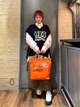 「ﾋﾞｯｸﾞｼﾙｴｯﾄ」｜「アイテム（バッグ）」を使った、つぼねさん（レディース・153cm）の冬コーディネート