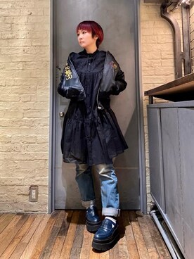 「らふこーで」｜「アイテム（スカジャン）」を使った、つぼねさん（レディース・153cm）の春コーディネート