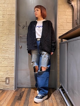 「ロンt」｜「アイテム（その他アウター）」を使った、つぼねさん（レディース・153cm）の秋コーディネート